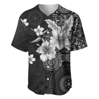Hawaii Tapa Pattern With Black Hibiscus Baseball Jersey LT05 Black - Polynesian Pride