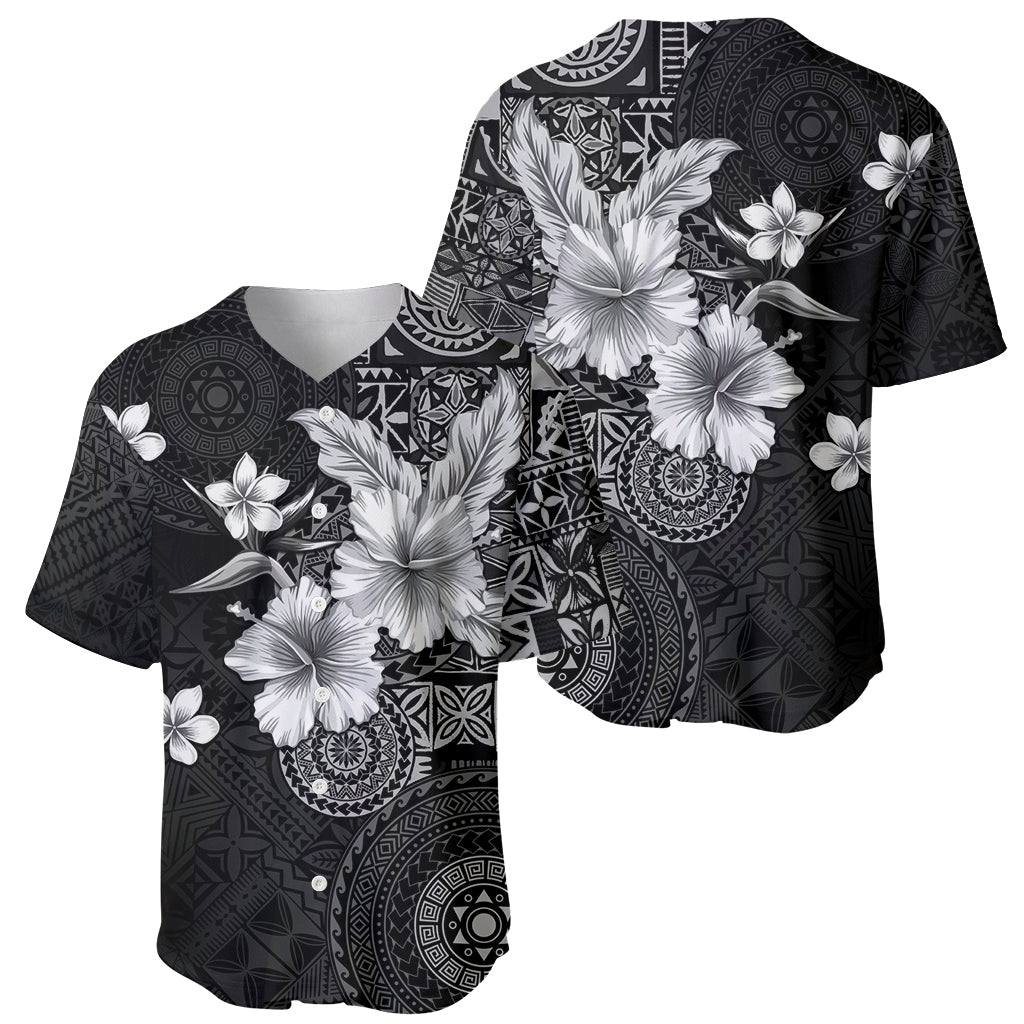 Hawaii Tapa Pattern With Black Hibiscus Baseball Jersey LT05 - Polynesian Pride
