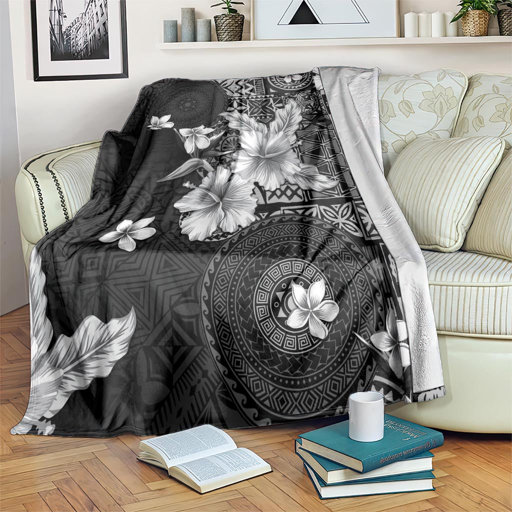 Hawaii Tapa Pattern With Black Hibiscus Blanket LT05 Black - Polynesian Pride