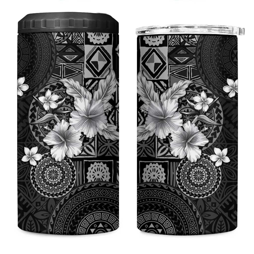 Hawaii Tapa Pattern With Black Hibiscus 4 in 1 Can Cooler Tumbler LT05 One Size: 16 oz Black - Polynesian Pride