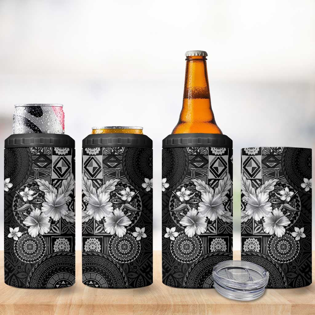 Hawaii Tapa Pattern With Black Hibiscus 4 in 1 Can Cooler Tumbler LT05 - Polynesian Pride