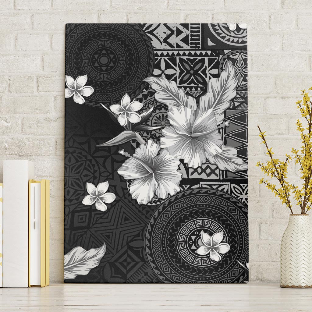 Hawaii Tapa Pattern With Black Hibiscus Canvas Wall Art LT05 Without Frame Black - Polynesian Pride