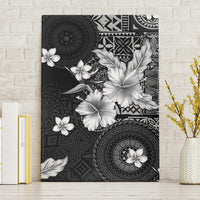 Hawaii Tapa Pattern With Black Hibiscus Canvas Wall Art LT05 Without Frame Black - Polynesian Pride