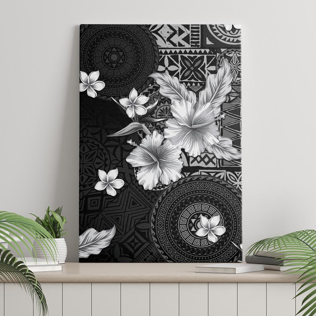 Hawaii Tapa Pattern With Black Hibiscus Canvas Wall Art LT05 - Polynesian Pride
