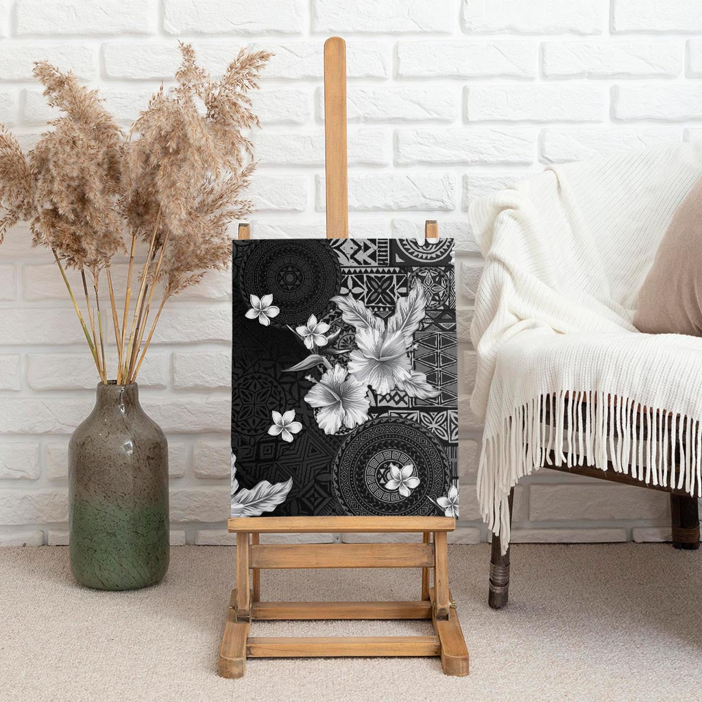 Hawaii Tapa Pattern With Black Hibiscus Canvas Wall Art LT05 - Polynesian Pride