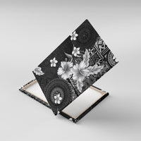 Hawaii Tapa Pattern With Black Hibiscus Canvas Wall Art LT05 With Frame Black - Polynesian Pride