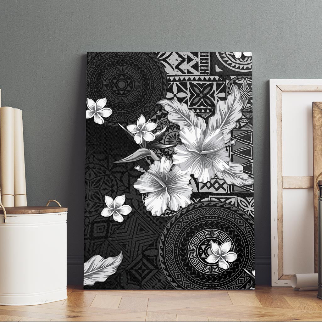 Hawaii Tapa Pattern With Black Hibiscus Canvas Wall Art LT05 - Polynesian Pride