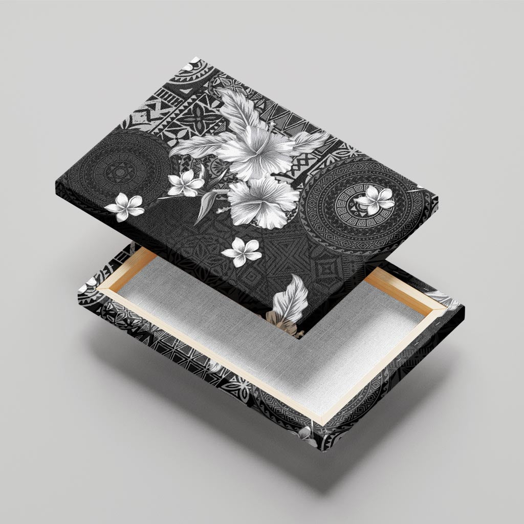Hawaii Tapa Pattern With Black Hibiscus Canvas Wall Art LT05 - Polynesian Pride