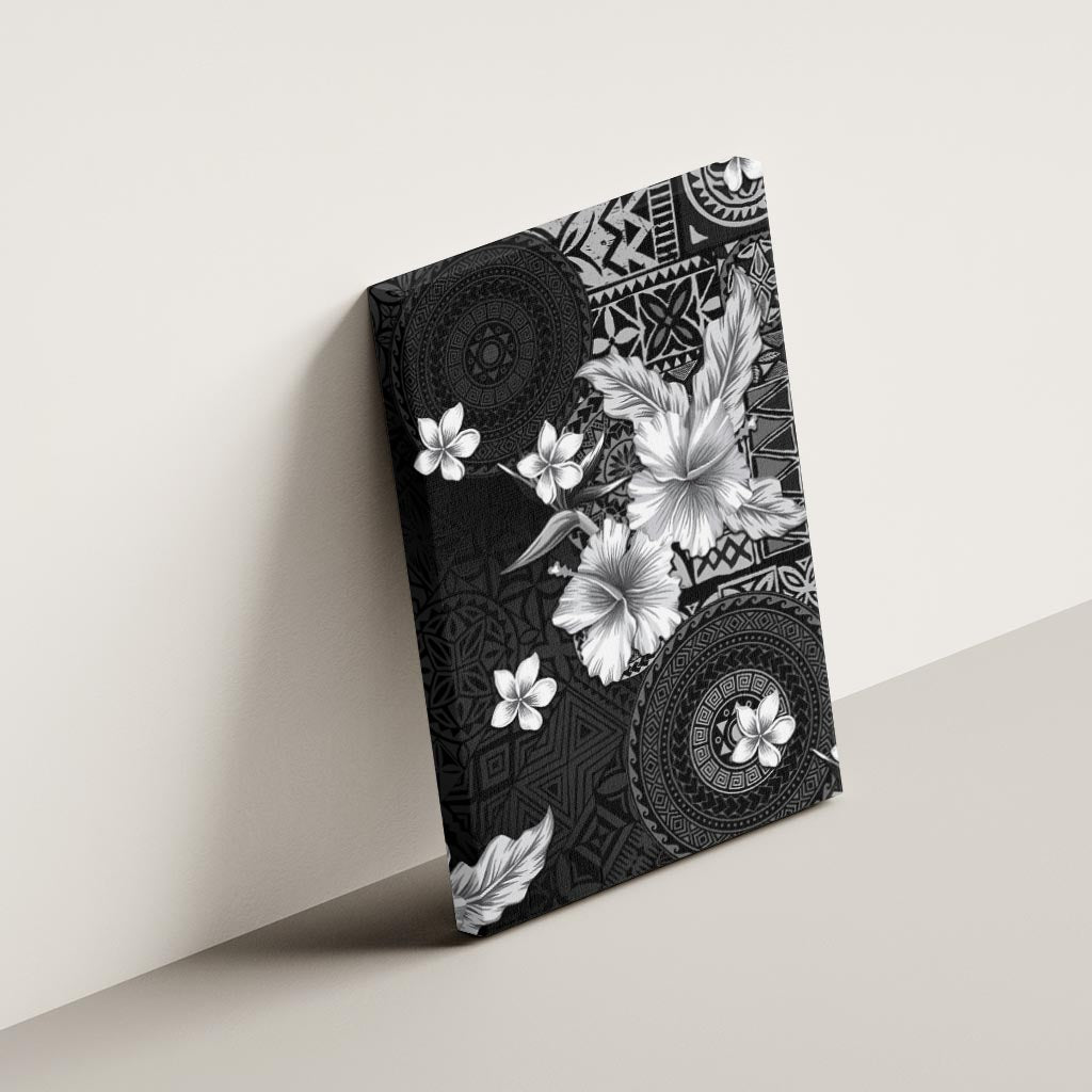 Hawaii Tapa Pattern With Black Hibiscus Canvas Wall Art LT05 - Polynesian Pride