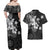 Hawaii Tapa Pattern With Black Hibiscus Couples Matching Off Shoulder Maxi Dress and Hawaiian Shirt