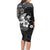 Hawaii Tapa Pattern With Black Hibiscus Family Matching Long Sleeve Bodycon Dress and Hawaiian Shirt