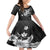 Hawaii Tapa Pattern With Black Hibiscus Family Matching Off Shoulder Short Dress and Hawaiian Shirt