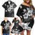 Hawaii Tapa Pattern With Black Hibiscus Family Matching Off Shoulder Short Dress and Hawaiian Shirt