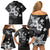 Hawaii Tapa Pattern With Black Hibiscus Family Matching Off Shoulder Short Dress and Hawaiian Shirt