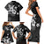 Hawaii Tapa Pattern With Black Hibiscus Family Matching Short Sleeve Bodycon Dress and Hawaiian Shirt