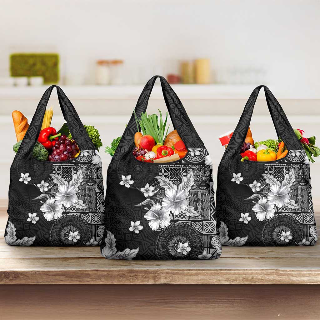 Hawaii Tapa Pattern With Black Hibiscus Grocery Bag LT05 3-pack One Size Black - Polynesian Pride