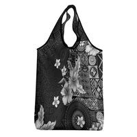 Hawaii Tapa Pattern With Black Hibiscus Grocery Bag LT05 - Polynesian Pride