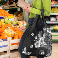 Hawaii Tapa Pattern With Black Hibiscus Grocery Bag LT05 - Polynesian Pride