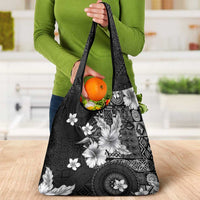 Hawaii Tapa Pattern With Black Hibiscus Grocery Bag LT05 - Polynesian Pride
