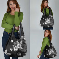 Hawaii Tapa Pattern With Black Hibiscus Grocery Bag LT05 - Polynesian Pride