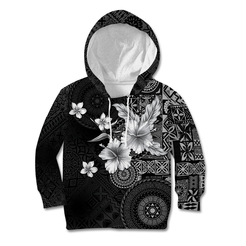 Hawaii Tapa Pattern With Black Hibiscus Kid Hoodie LT05 Hoodie Black - Polynesian Pride