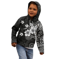 Hawaii Tapa Pattern With Black Hibiscus Kid Hoodie LT05 - Polynesian Pride