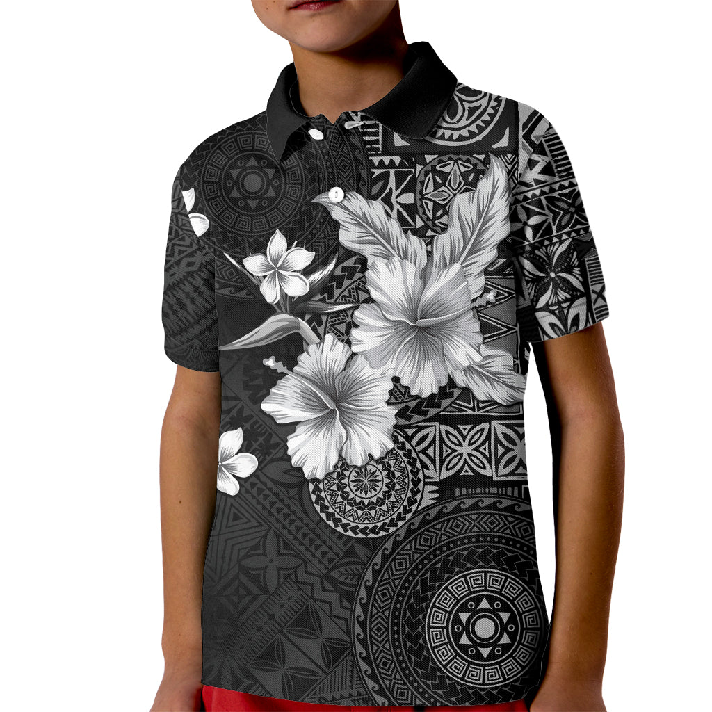 Hawaii Tapa Pattern With Black Hibiscus Kid Polo Shirt
