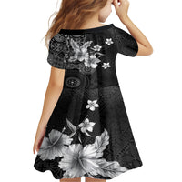 Hawaii Tapa Pattern With Black Hibiscus Kid Short Sleeve Dress LT05 - Polynesian Pride
