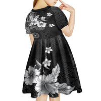 Hawaii Tapa Pattern With Black Hibiscus Kid Short Sleeve Dress LT05 - Polynesian Pride