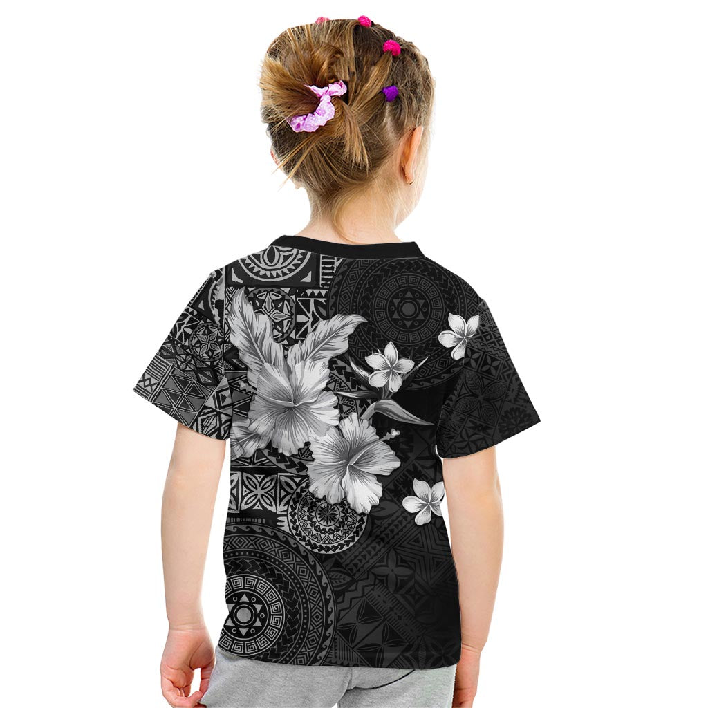 Hawaii Tapa Pattern With Black Hibiscus Kid T Shirt LT05 - Polynesian Pride