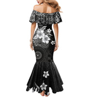 Hawaii Tapa Pattern With Black Hibiscus Mermaid Dress LT05 - Polynesian Pride