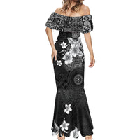 Hawaii Tapa Pattern With Black Hibiscus Mermaid Dress LT05 - Polynesian Pride