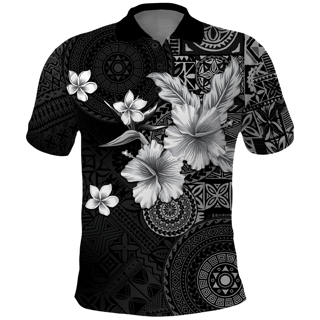 Hawaii Tapa Pattern With Black Hibiscus Polo Shirt LT05 Black - Polynesian Pride