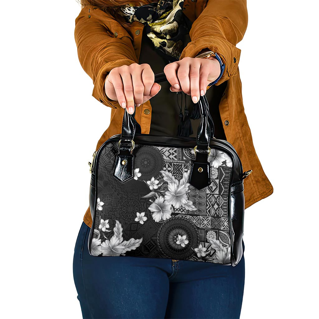 Hawaii Tapa Pattern With Black Hibiscus Shoulder Handbag LT05 One Size Black - Polynesian Pride