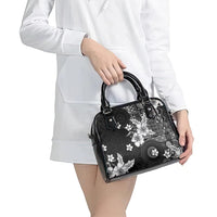 Hawaii Tapa Pattern With Black Hibiscus Shoulder Handbag LT05 - Polynesian Pride