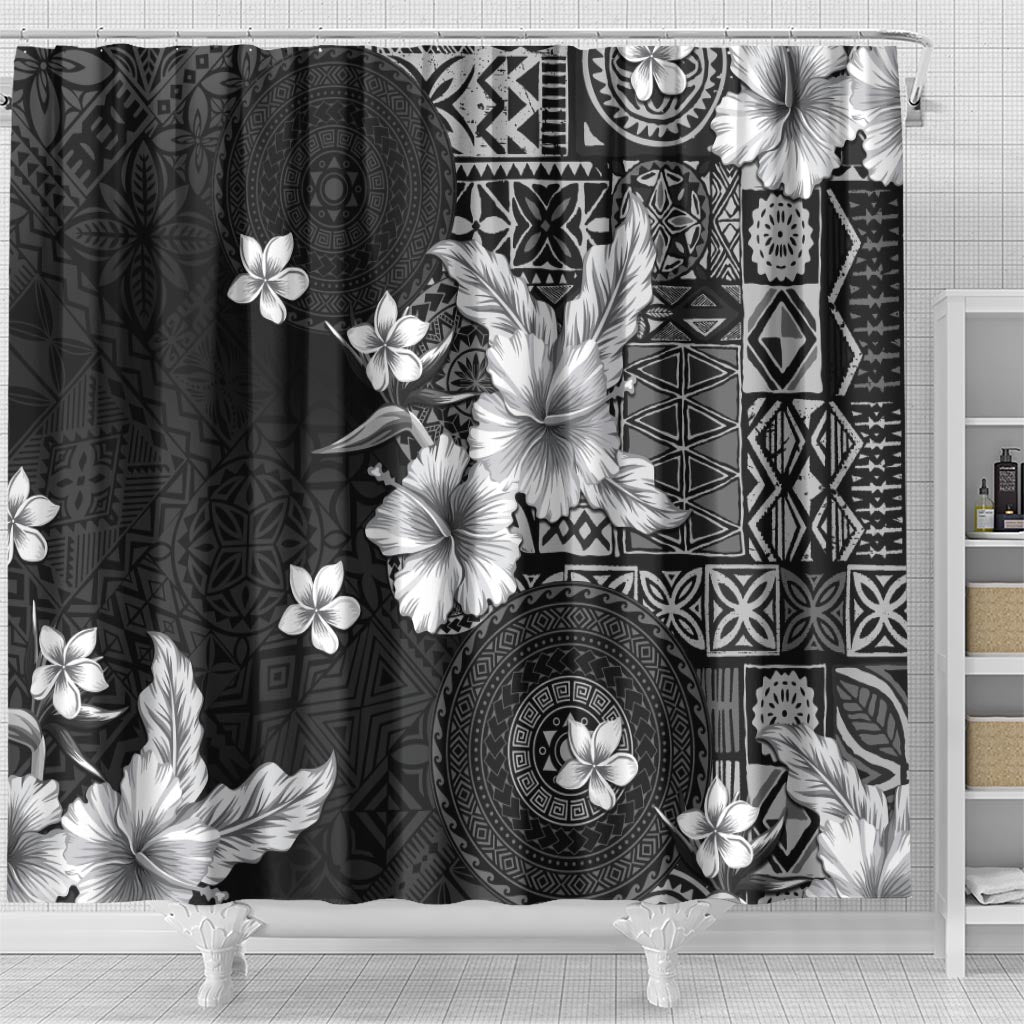 Hawaii Tapa Pattern With Black Hibiscus Shower Curtain LT05 - Polynesian Pride