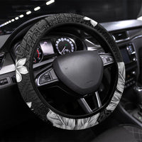 Hawaii Tapa Pattern With Black Hibiscus Steering Wheel Cover LT05 Universal Fit Black - Polynesian Pride