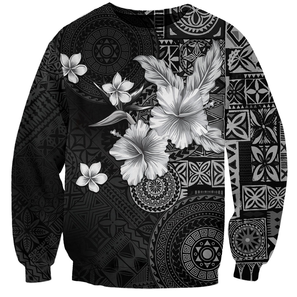 Hawaii Tapa Pattern With Black Hibiscus Sweatshirt LT05 Unisex Black - Polynesian Pride