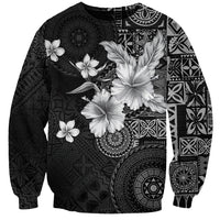 Hawaii Tapa Pattern With Black Hibiscus Sweatshirt LT05 Unisex Black - Polynesian Pride