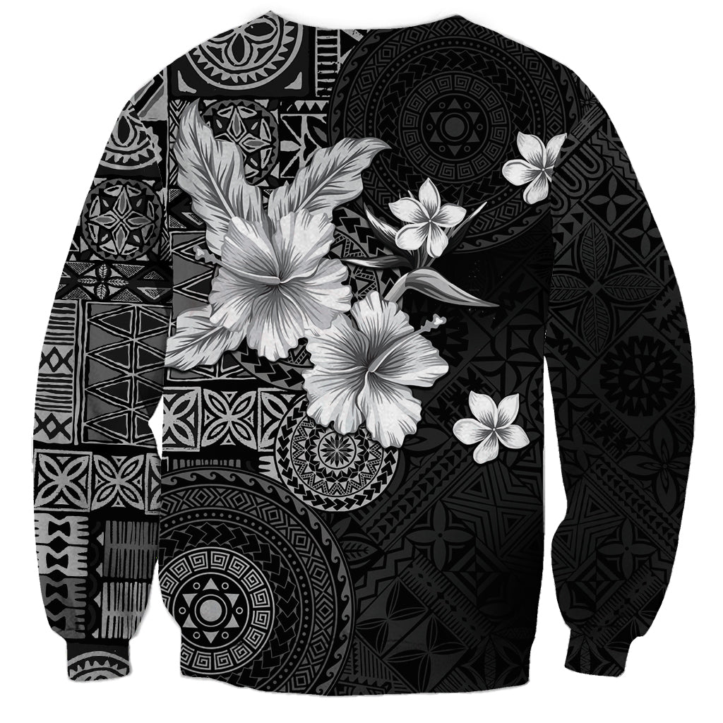 Hawaii Tapa Pattern With Black Hibiscus Sweatshirt LT05 - Polynesian Pride