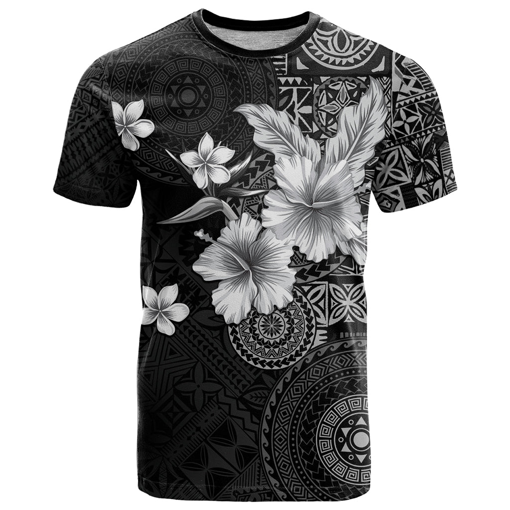 Hawaii Tapa Pattern With Black Hibiscus T Shirt LT05 Black - Polynesian Pride