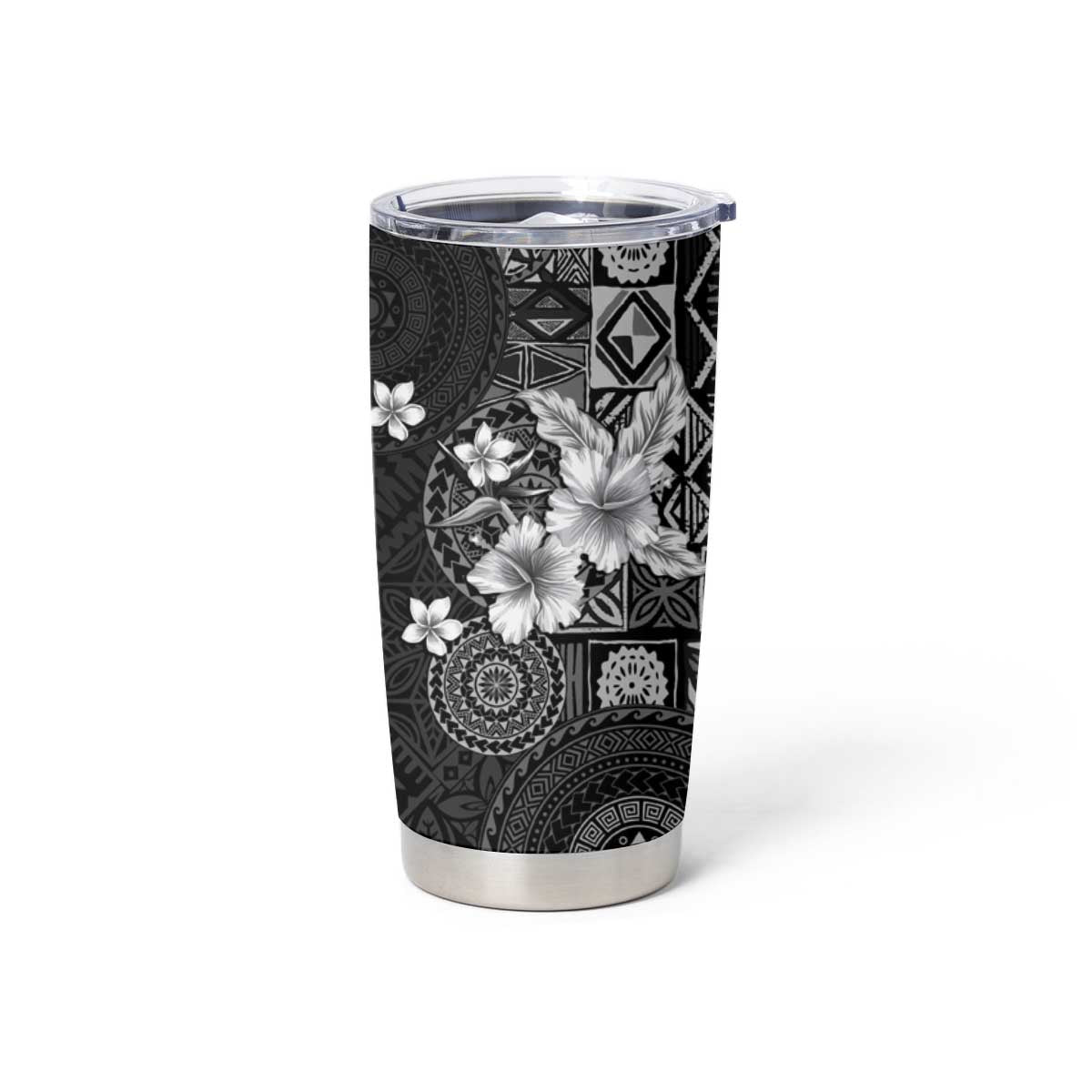 Hawaii Tapa Pattern With Black Hibiscus Tumbler Cup LT05 - Polynesian Pride
