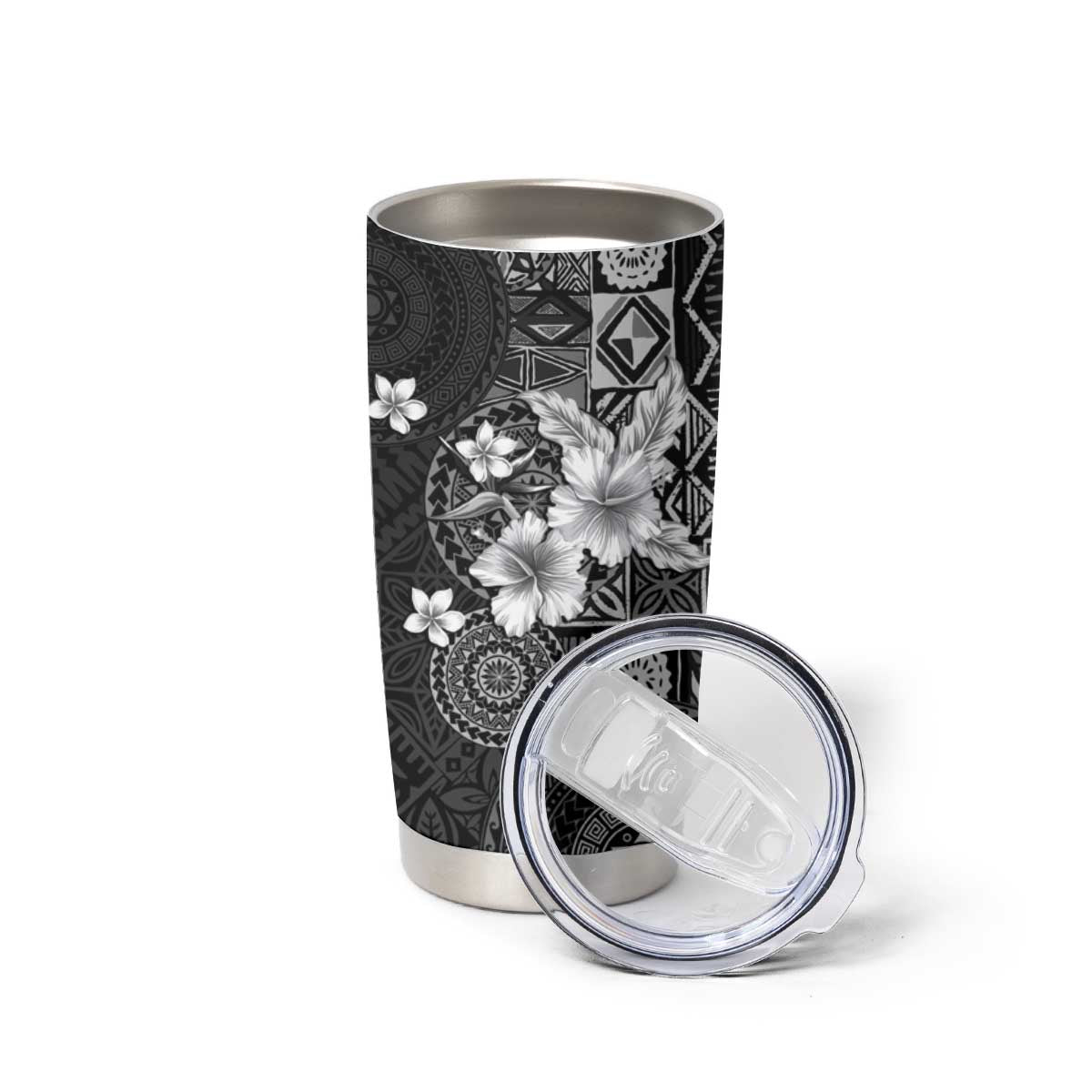 Hawaii Tapa Pattern With Black Hibiscus Tumbler Cup LT05 - Polynesian Pride
