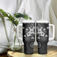 Hawaii Tapa Pattern With Black Hibiscus Tumbler With Handle LT05 - Polynesian Pride