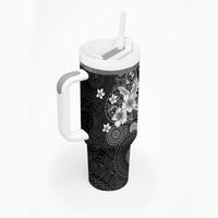 Hawaii Tapa Pattern With Black Hibiscus Tumbler With Handle LT05 - Polynesian Pride