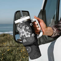Hawaii Tapa Pattern With Black Hibiscus Tumbler With Handle LT05 - Polynesian Pride