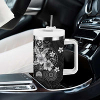 Hawaii Tapa Pattern With Black Hibiscus Tumbler With Handle LT05 - Polynesian Pride