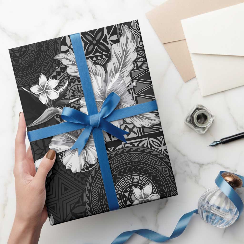 Hawaii Tapa Pattern With Black Hibiscus Wrapping Paper LT05 - Polynesian Pride