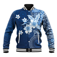 Hawaii Tapa Pattern With Navy Hibiscus Baseball Jacket LT05 Unisex Navy - Polynesian Pride
