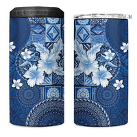 Hawaii Tapa Pattern With Navy Hibiscus 4 in 1 Can Cooler Tumbler LT05 One Size: 16 oz Navy - Polynesian Pride